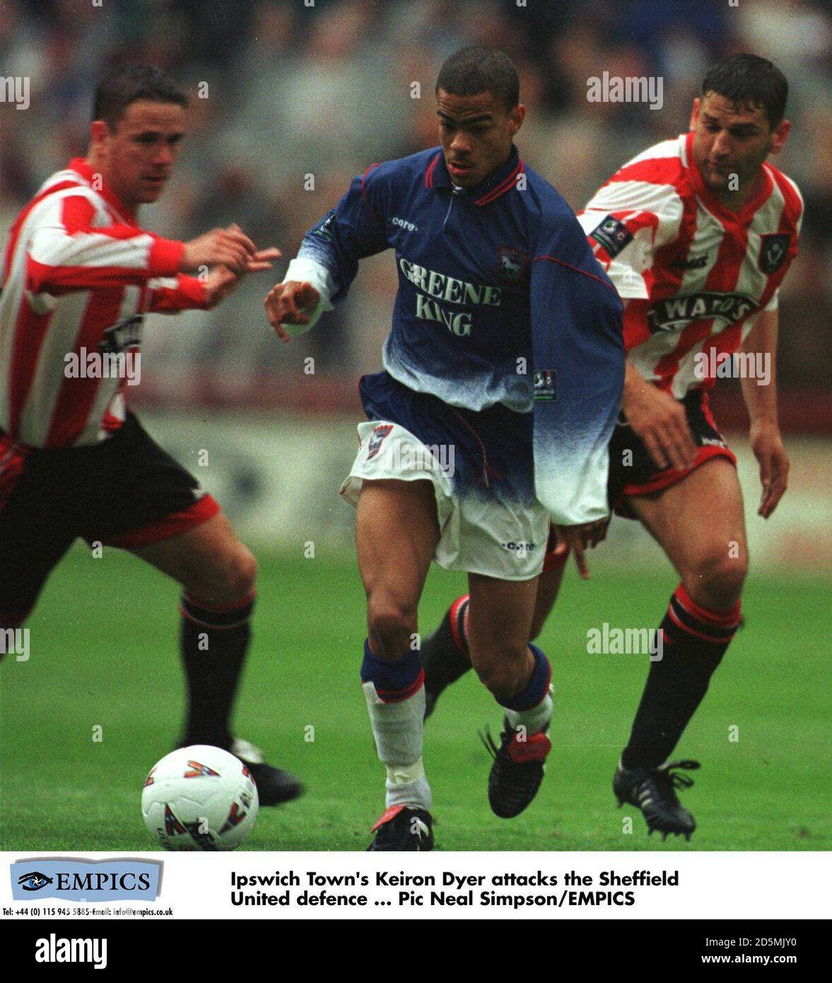 Ipswich Town's Kieron Dyer (c) attacks the Sheffield United defence  Stock Photo