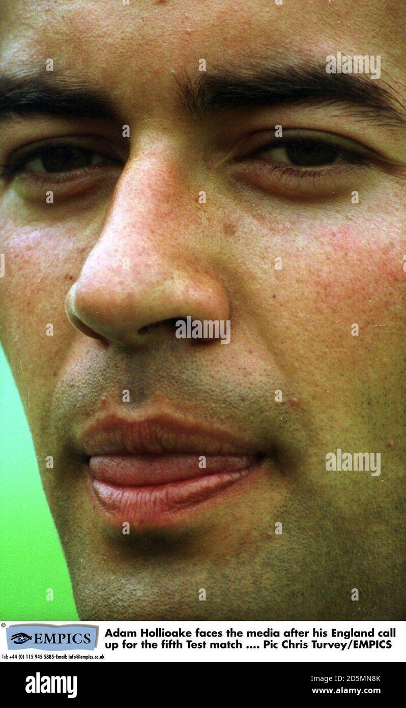 Adam Hollioake faces the media after his England call up for the fifth Test match Stock Photo