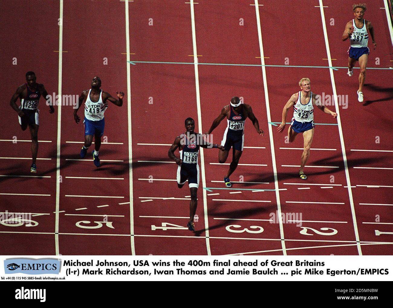 Michael Johnson, USA wins the 400m final ahead of Great Britains (lr