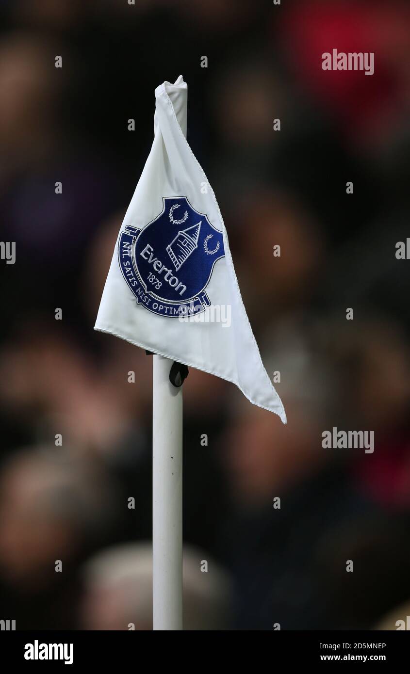 The Everton club crest on a corner flag at Goodison Park Stock Photo