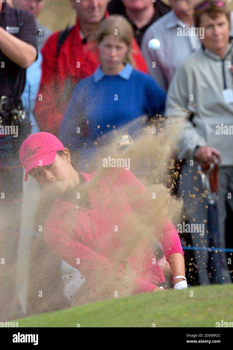 Michelle Wie plays out of a bunker on the 15th Stock Photo