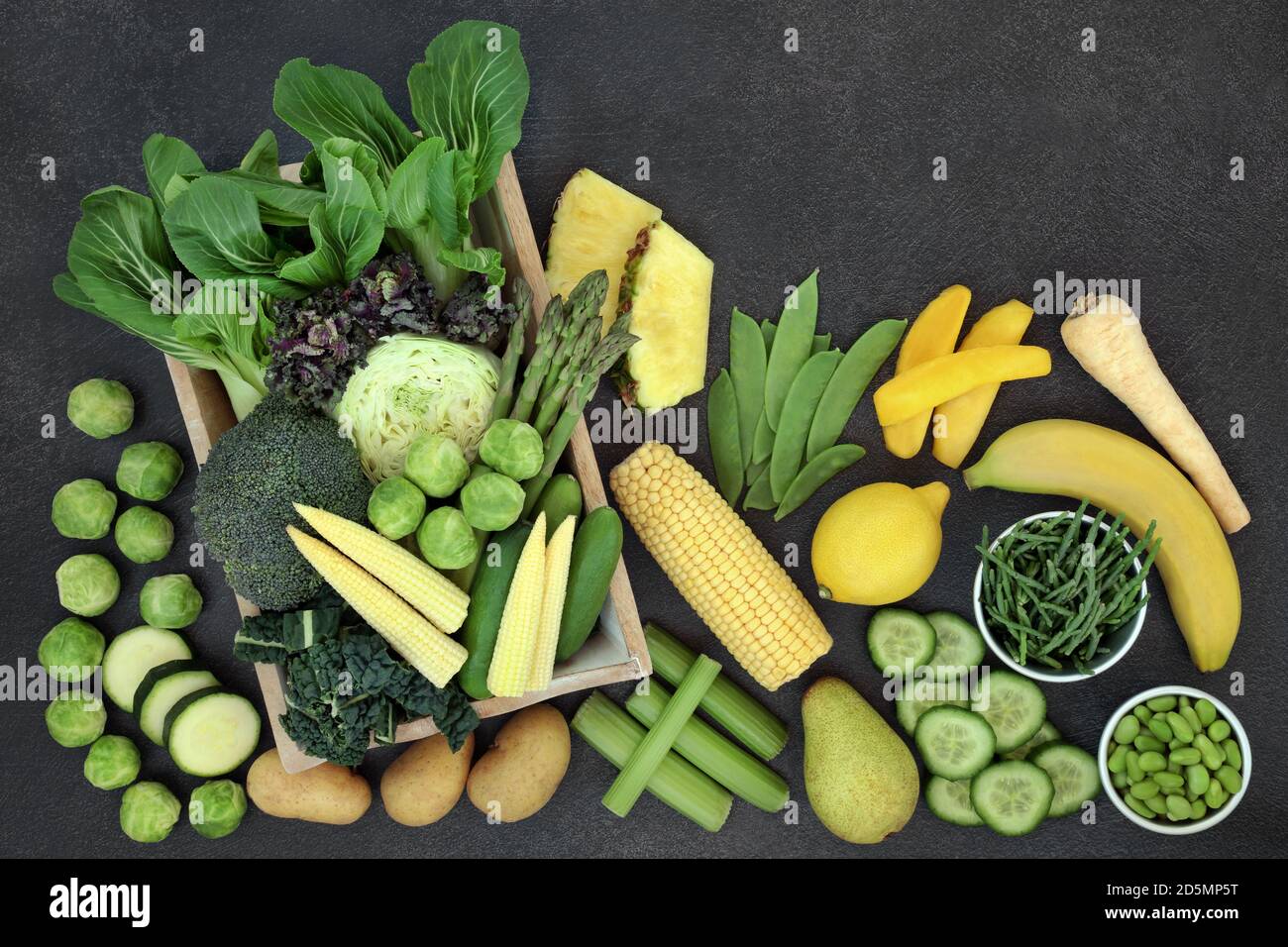 Yellow & green high fibre fruit & vegetables also high in antioxidants