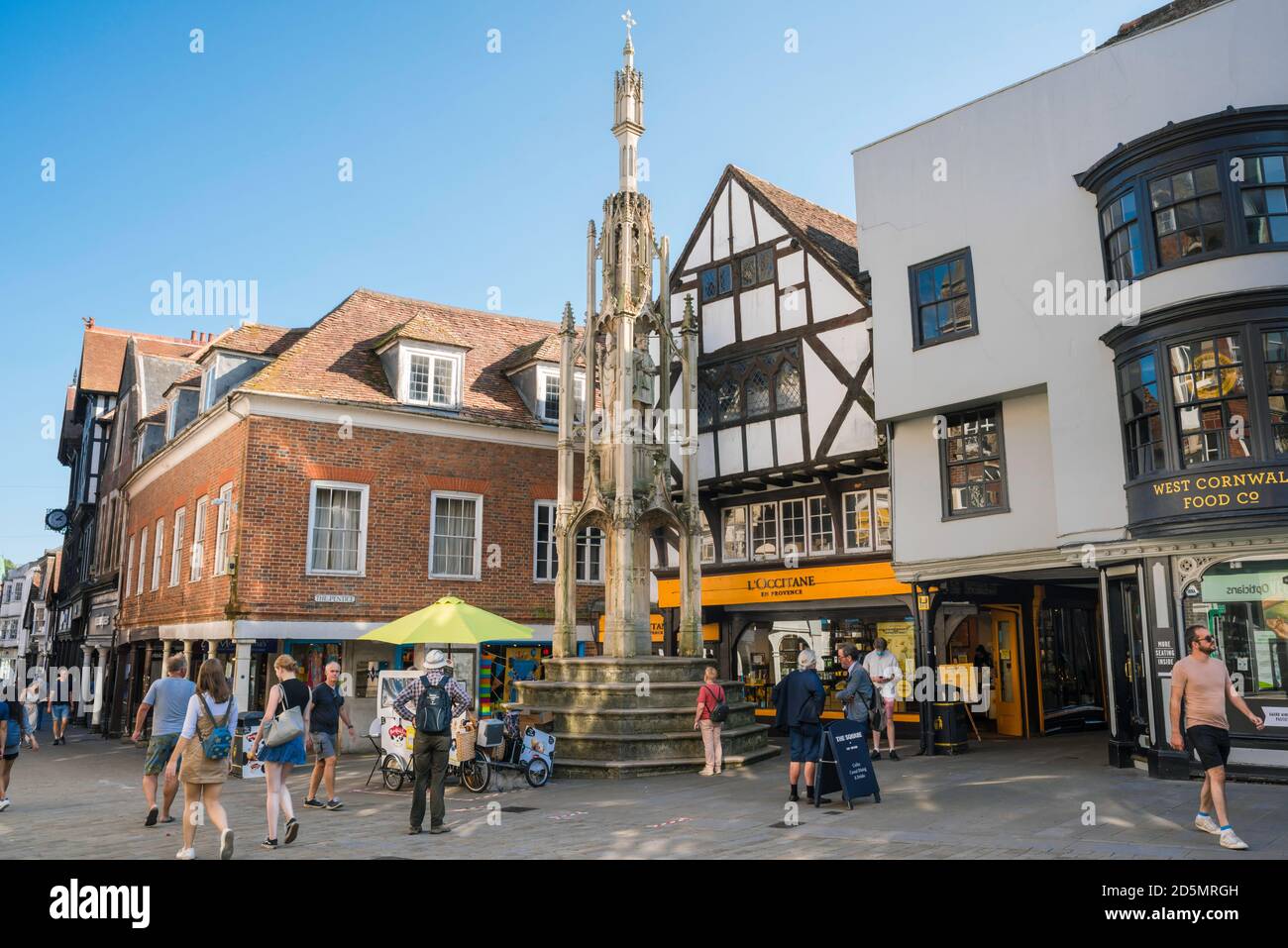 Winchester High Street, view in summer of the historic Butter Cross in the city high street, Winchester, Hampshire, England, UK Stock Photo