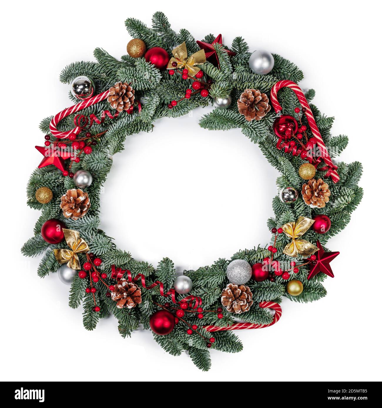 Christmas green fir tree wreath and decoration isolated on white ...