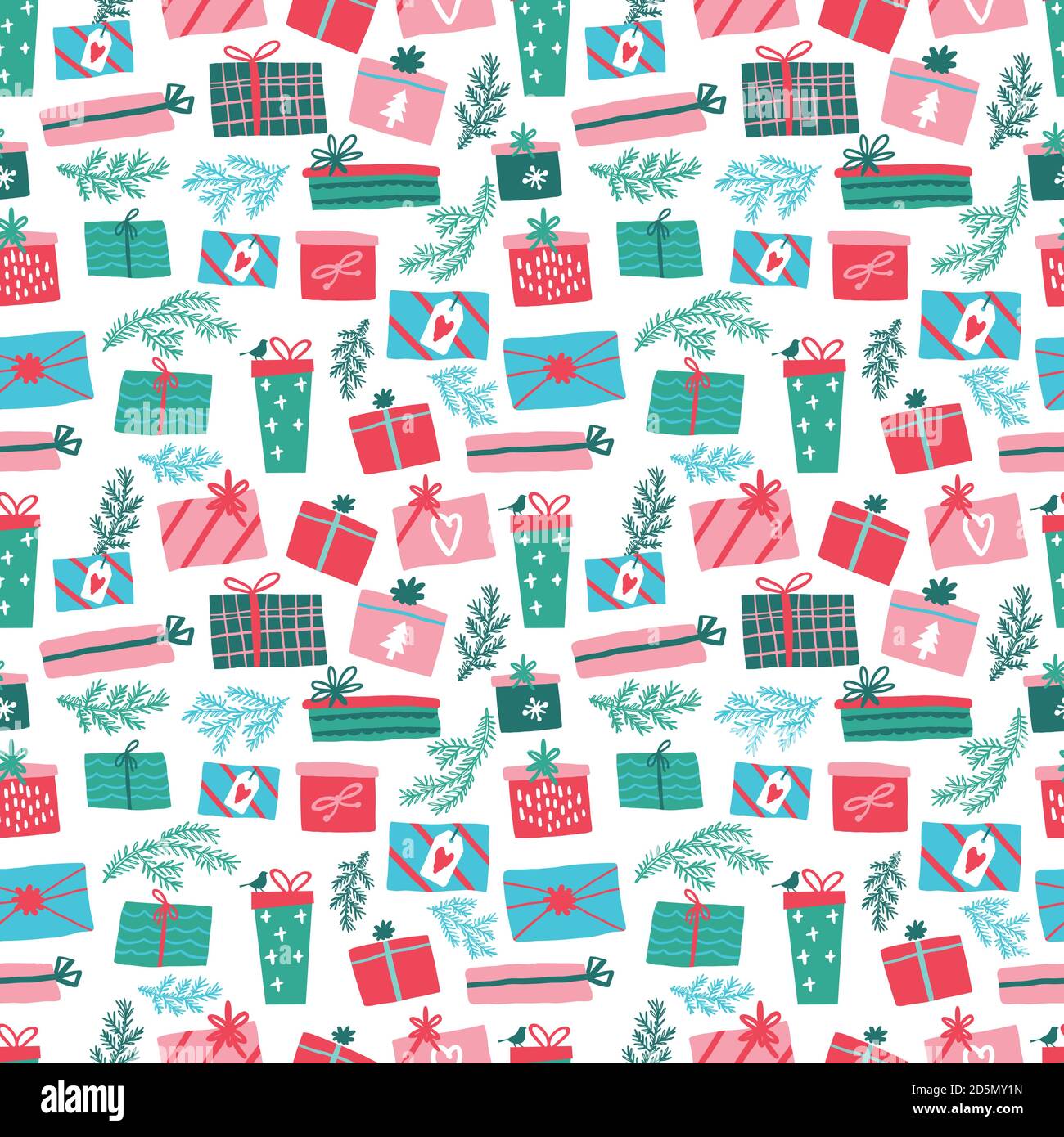 Colorful Vector seamless gift pattern. gift boxes on a white background ...