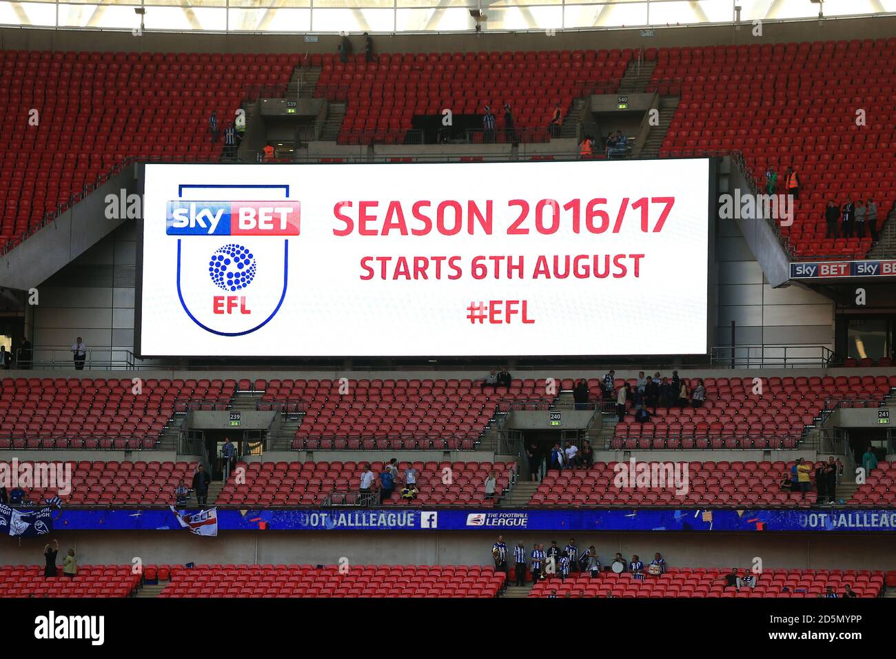 The Wembley scoreboard with the date for the start of the new EFL