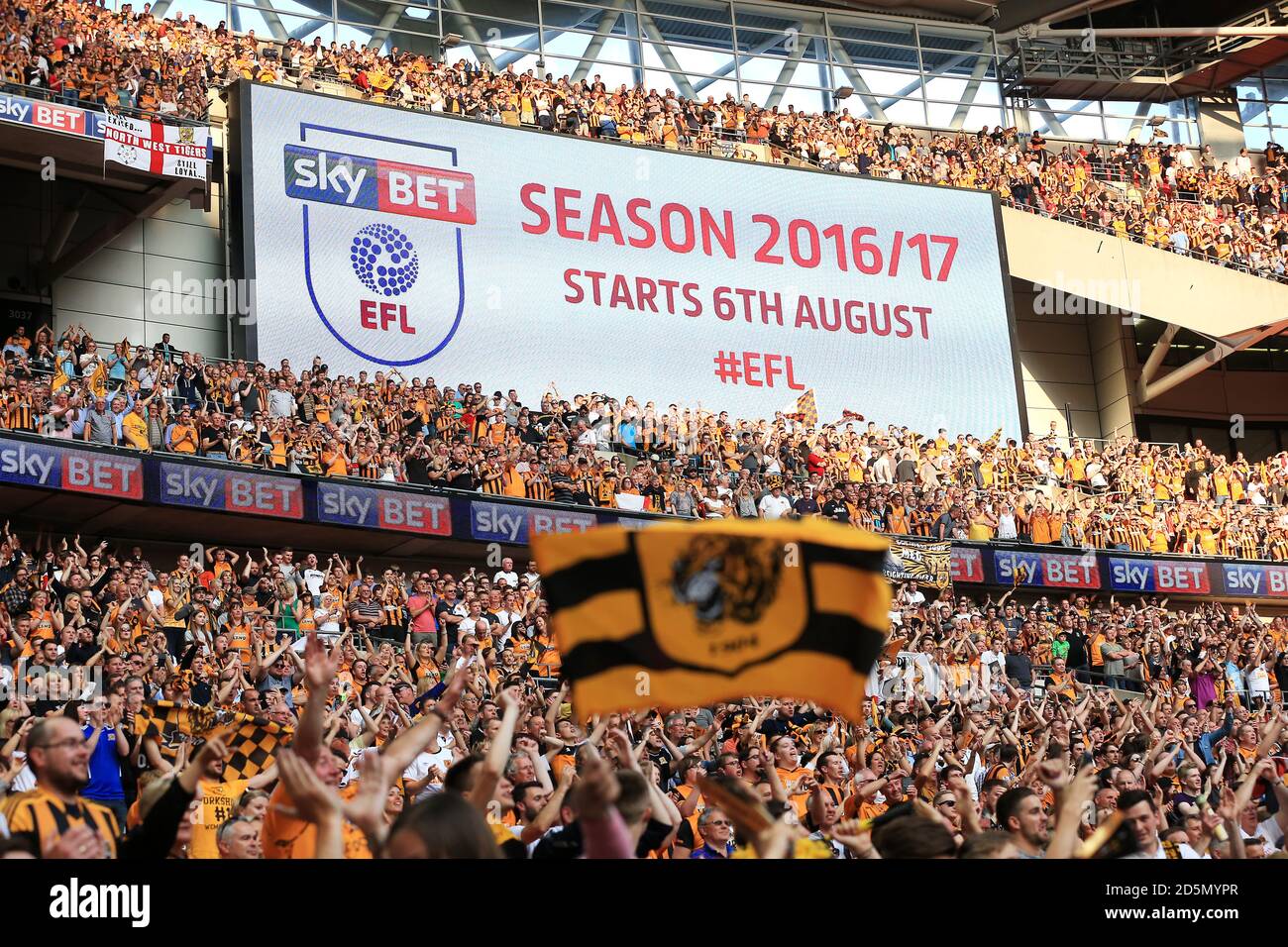 The Wembley scoreboard with the date for the start of the new EFL