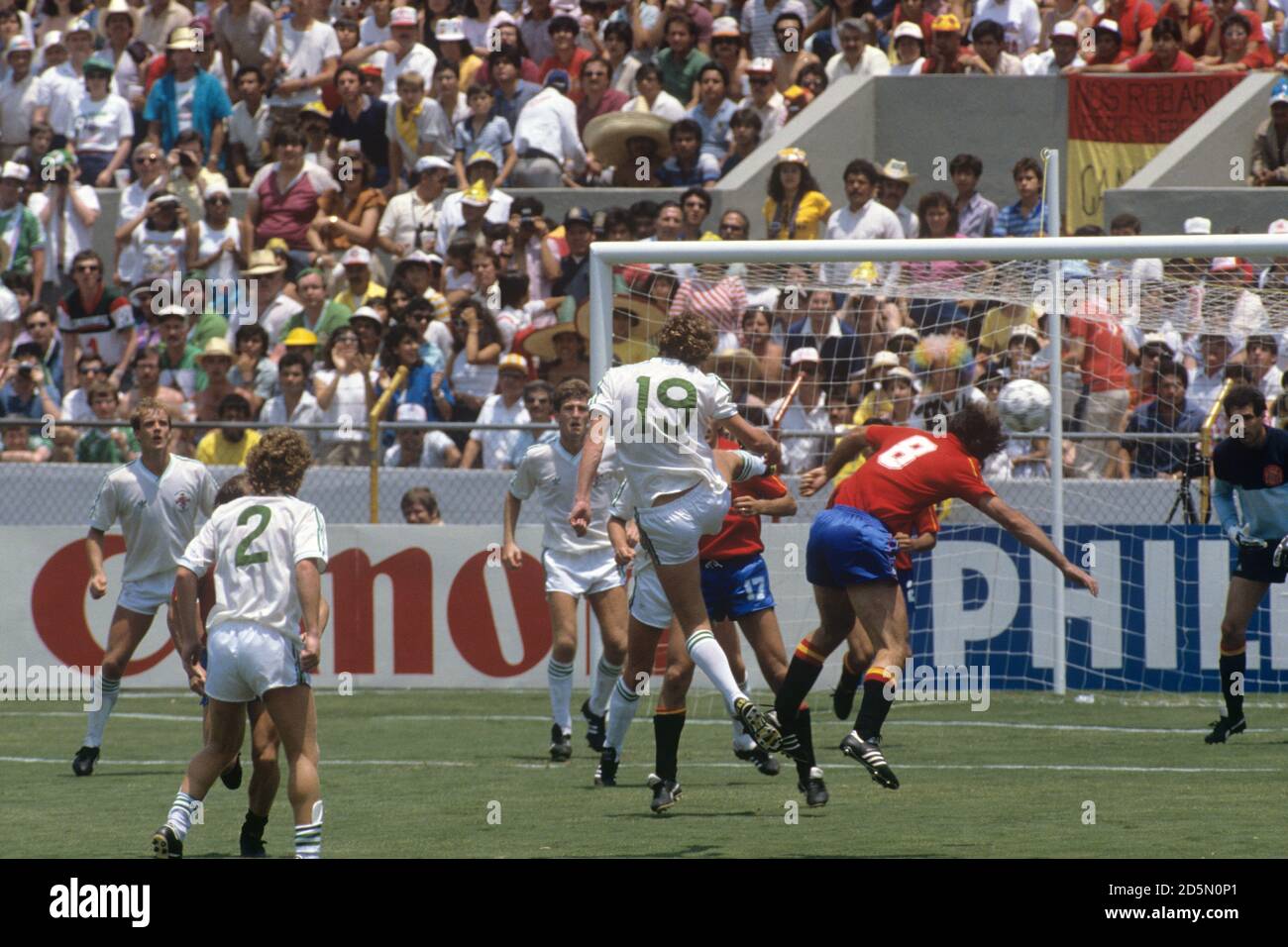 Action from Spain v Northern Ireland at the 1986 World Cup Stock Photo