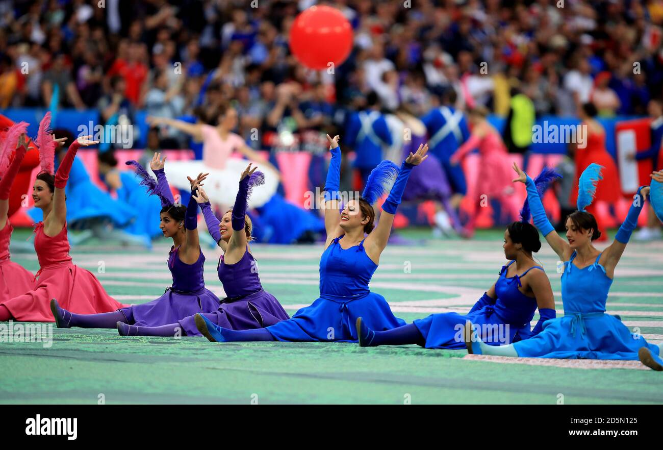 Cancan dancers perform during the opening ceremony Stock Photo Alamy