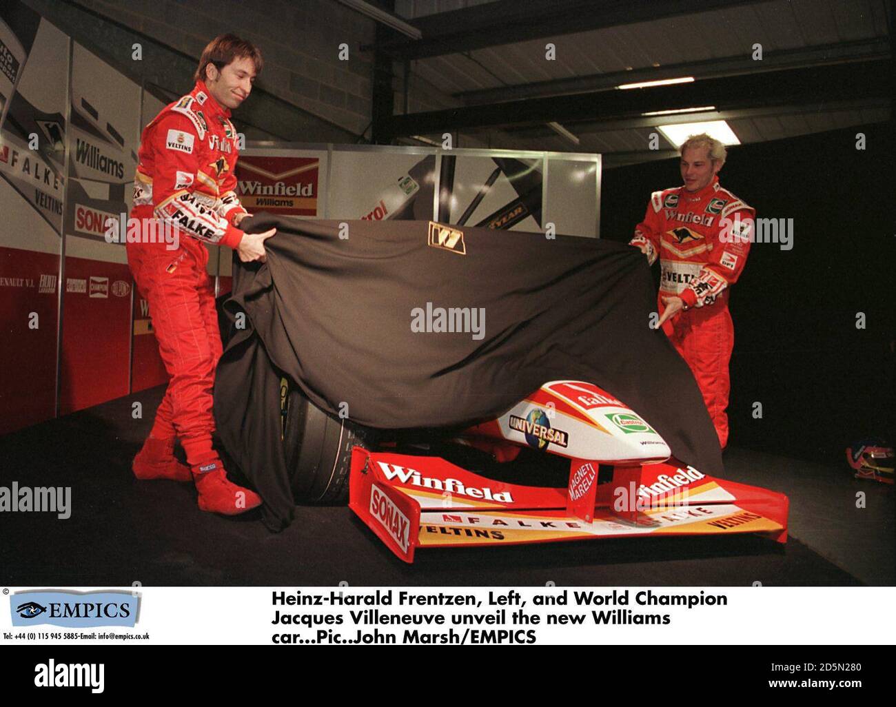 Heinz-Harald Frentzen, Left, and World Champion Jacques Villeneuve ...
