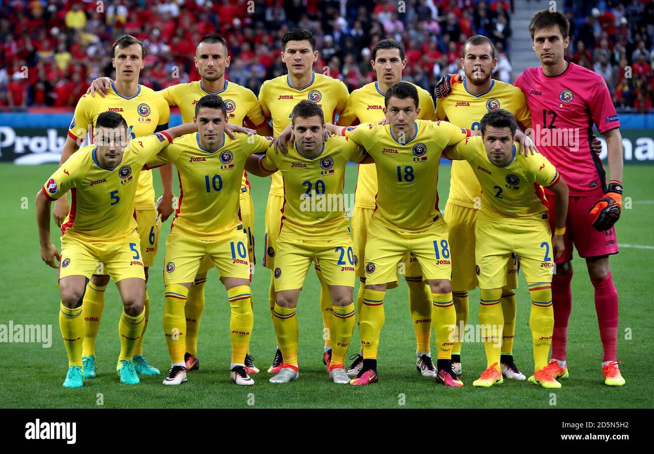 Romania team pose for a photograph before kick-off Stock Photo