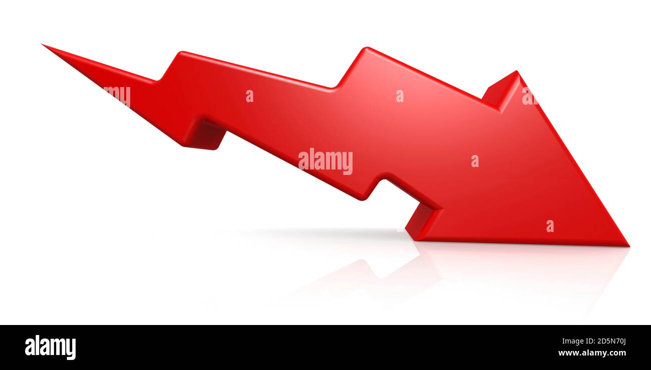 Fall Then Rise Arrow Red arrow fall to ground, 3D rendering Stock Photo - Alamy