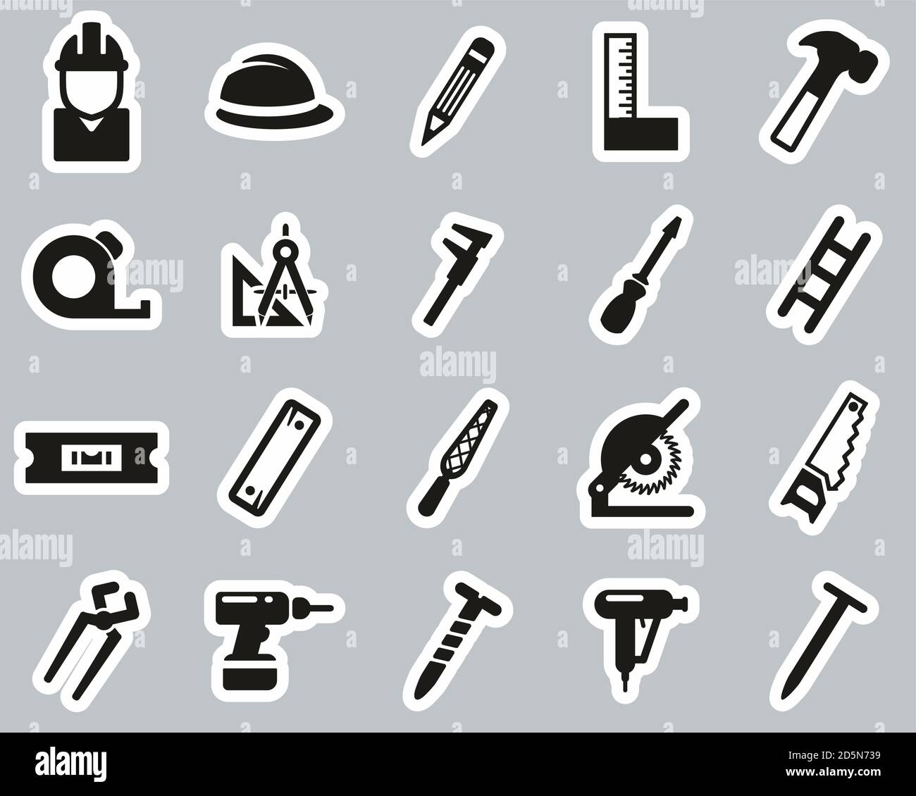 Carpenter Icons Black & White Sticker Set Big Stock Vector Image & Art ...
