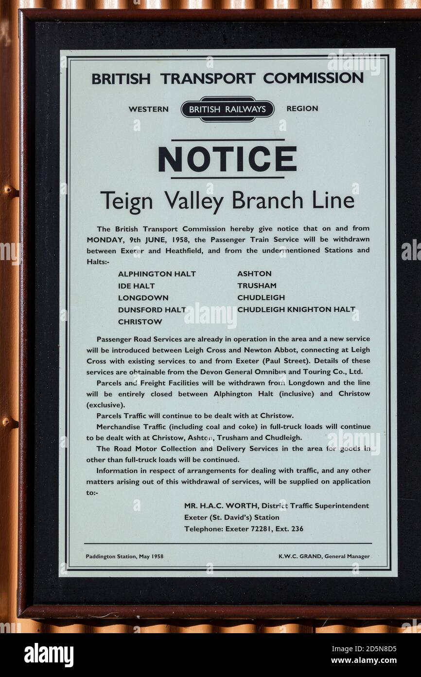 The Teign Valley line,The Teign Valley line was a single-track railway line that ran from Heathfield, Devon, to Exeter via the Teign Valley. Stock Photo