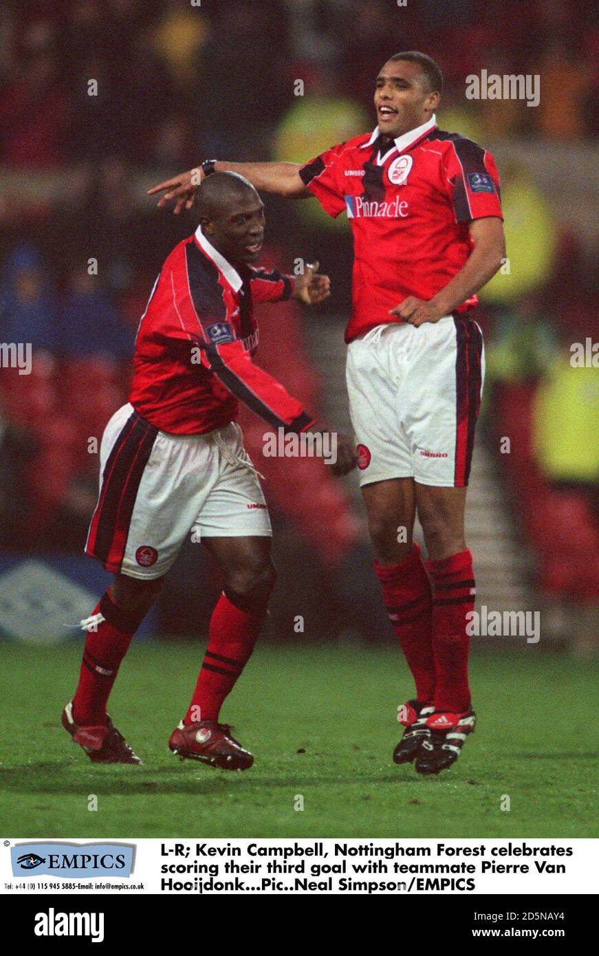 L-R; Kevin Campbell, Nottingham Forest celebrates scoring their third ...