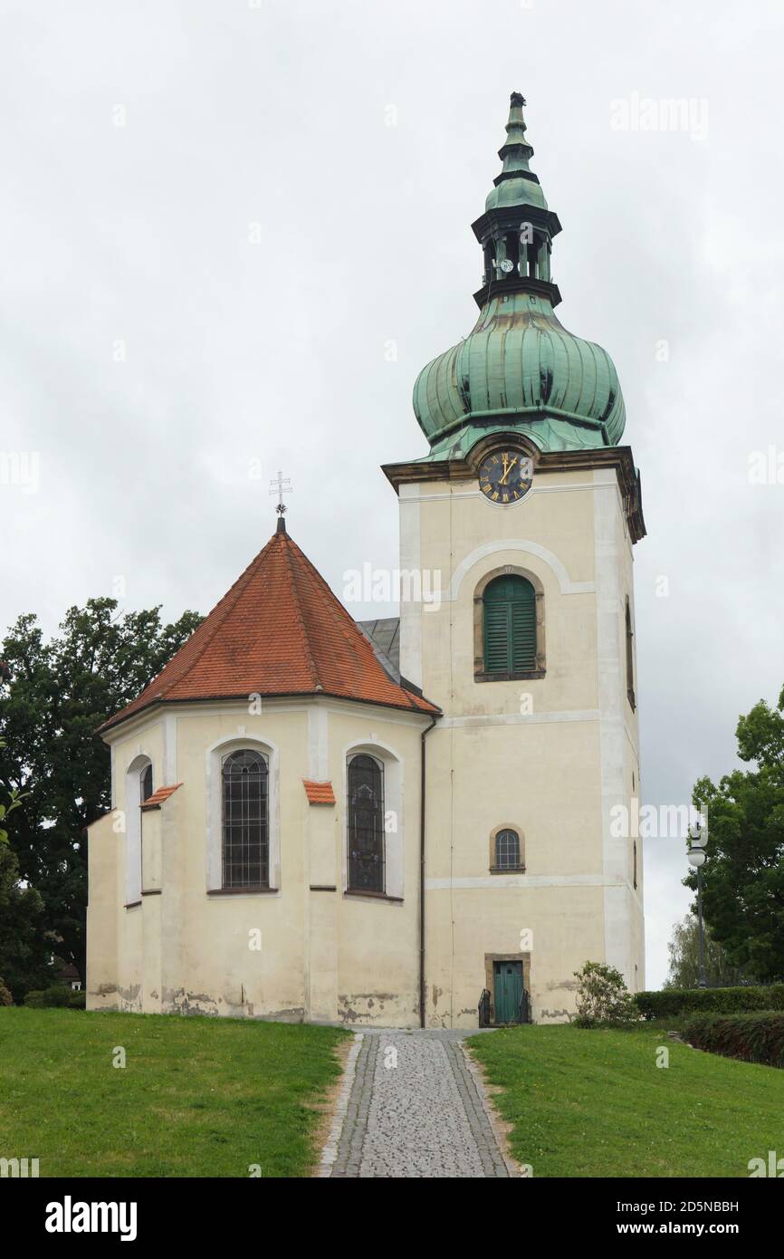 Holy Trinity Church (Kostel Nejsvětější Trojice) in Jiřetín pod Jedlovou in North Bohemia, Czech Republic. Stock Photo