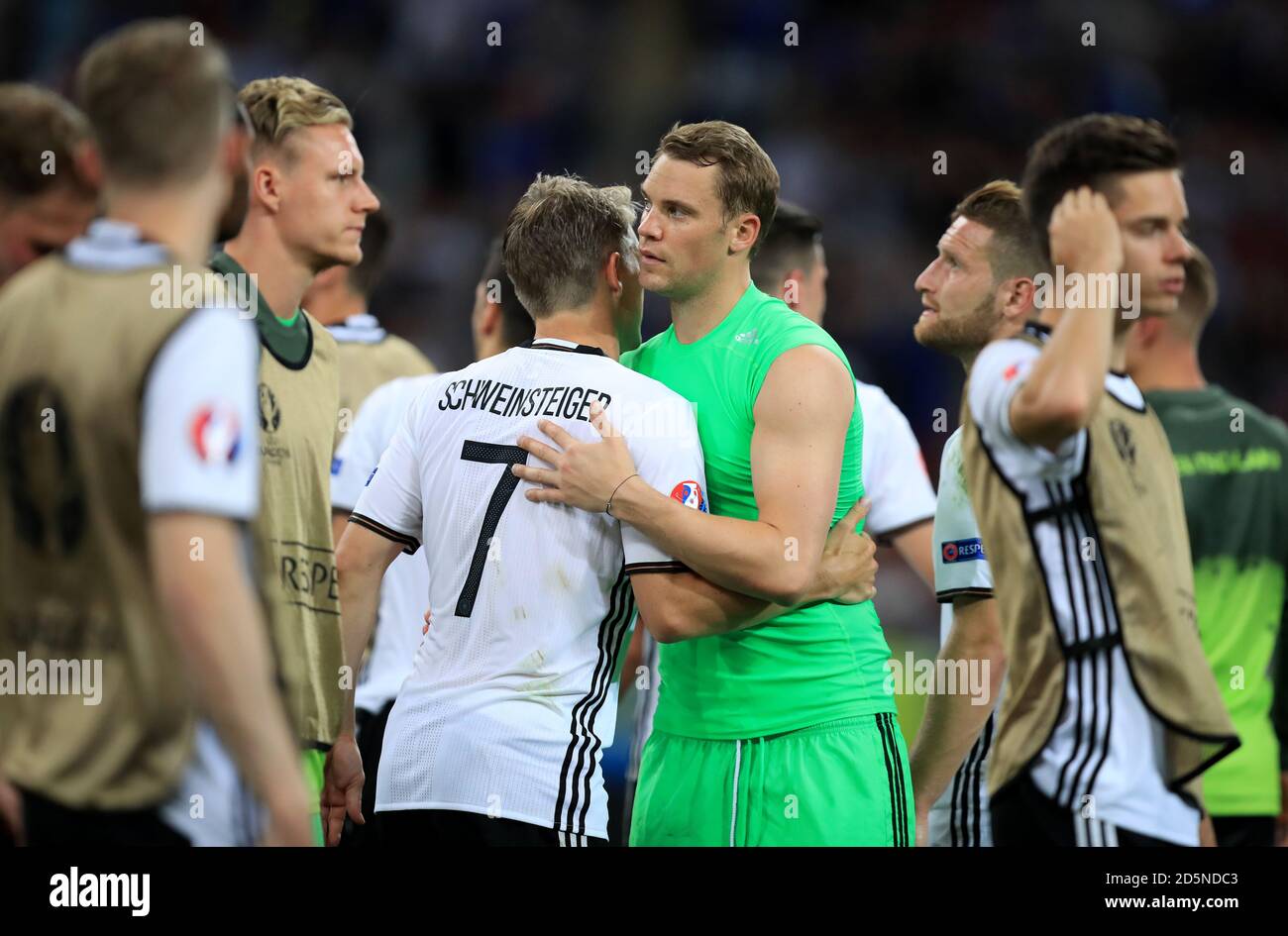 Germany's Bastian Schweinsteiger (left) and Manuel Neuer after the game ...
