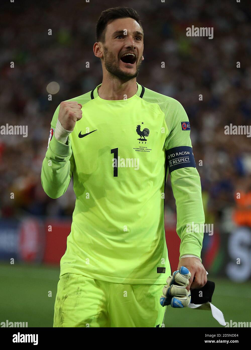 France goalkeeper Hugo Lloris celebrates after the final whistle Stock