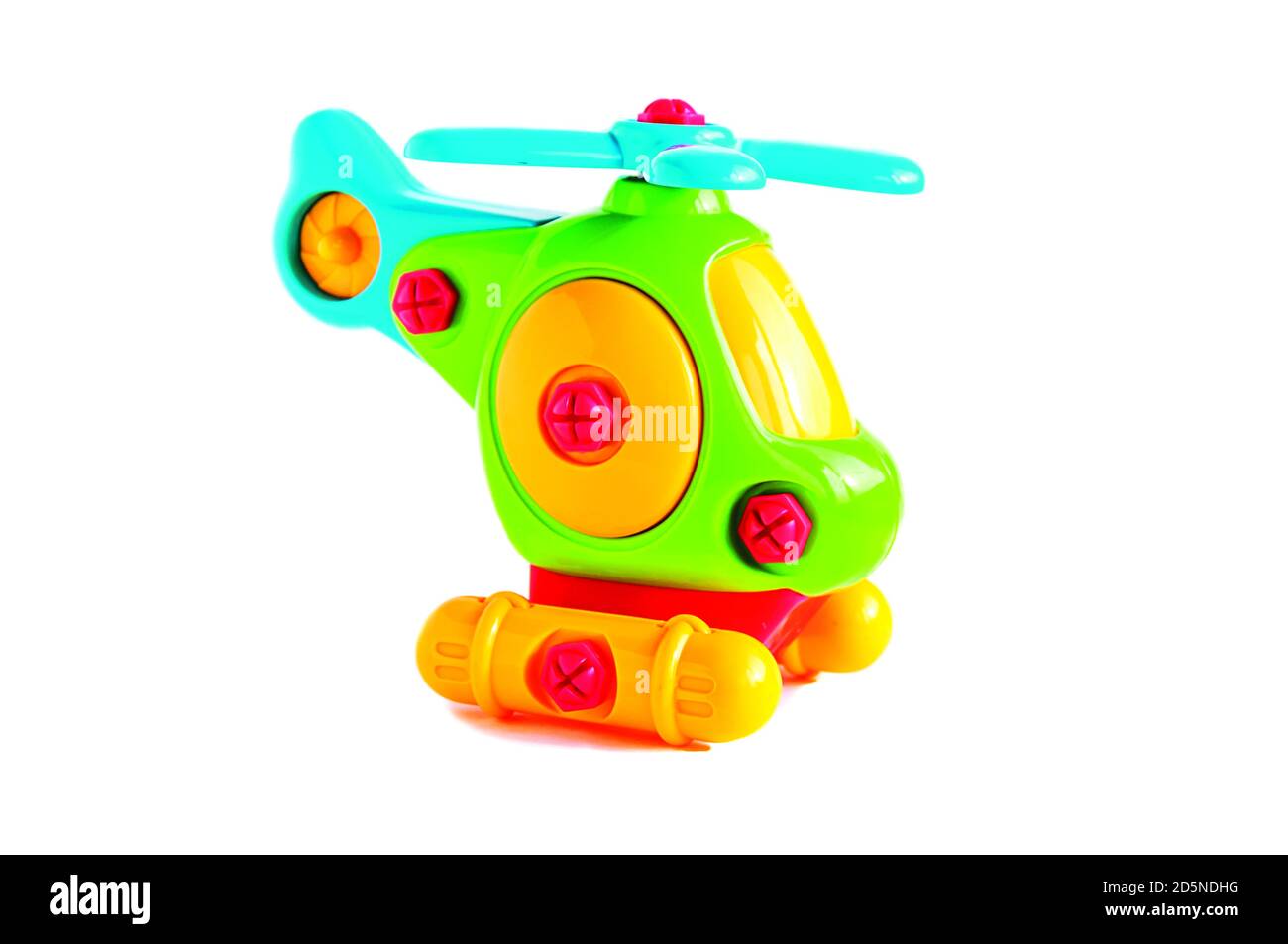 toy children's helicopter ON A WHITE BACKGROUND, HORIZONTAL ORIENTATION, ISOLATED Stock Photo