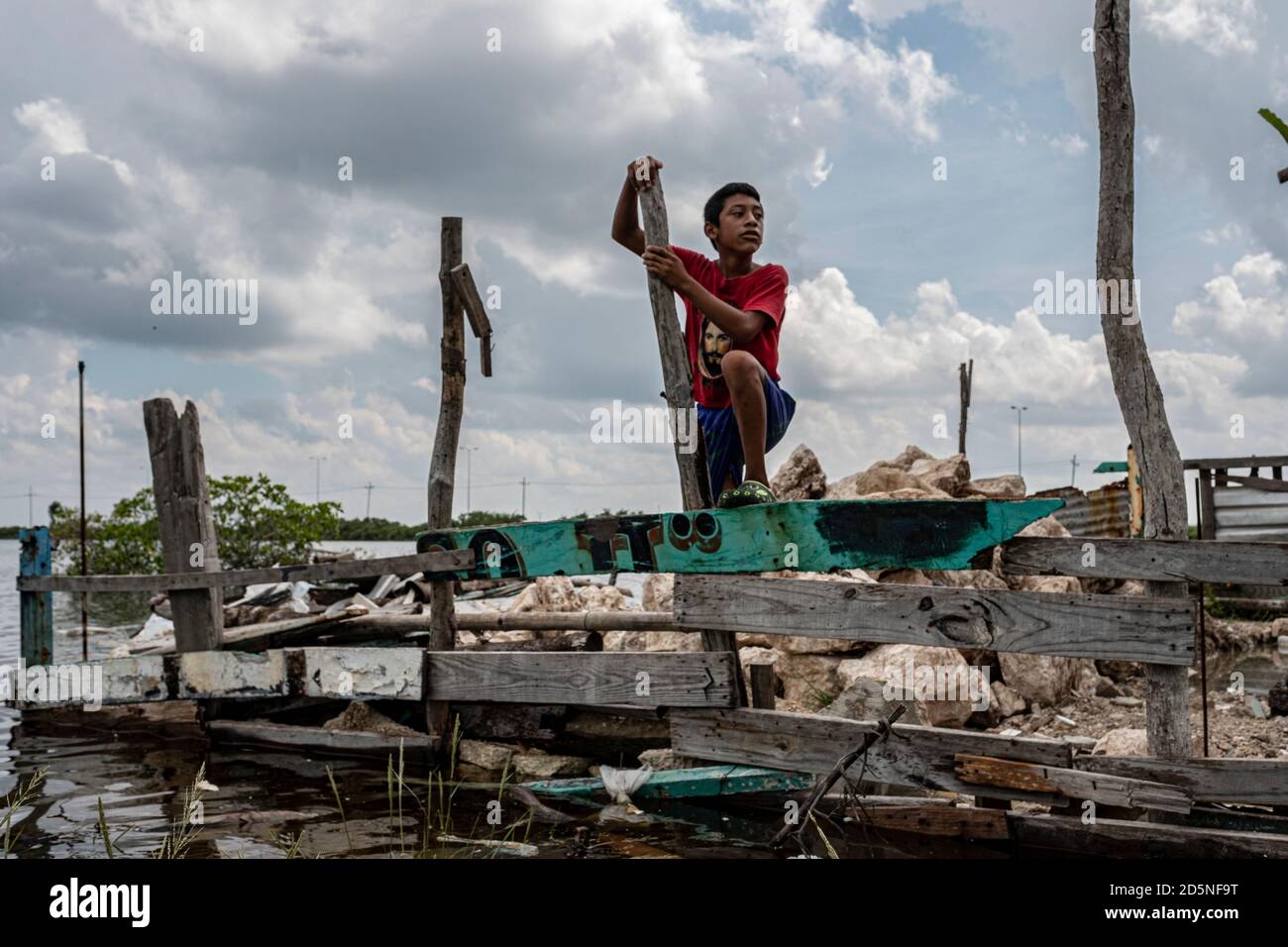 Chicxulub Puerto, Mexico. 09th Oct, 2020. The 11yearold Kevin looks