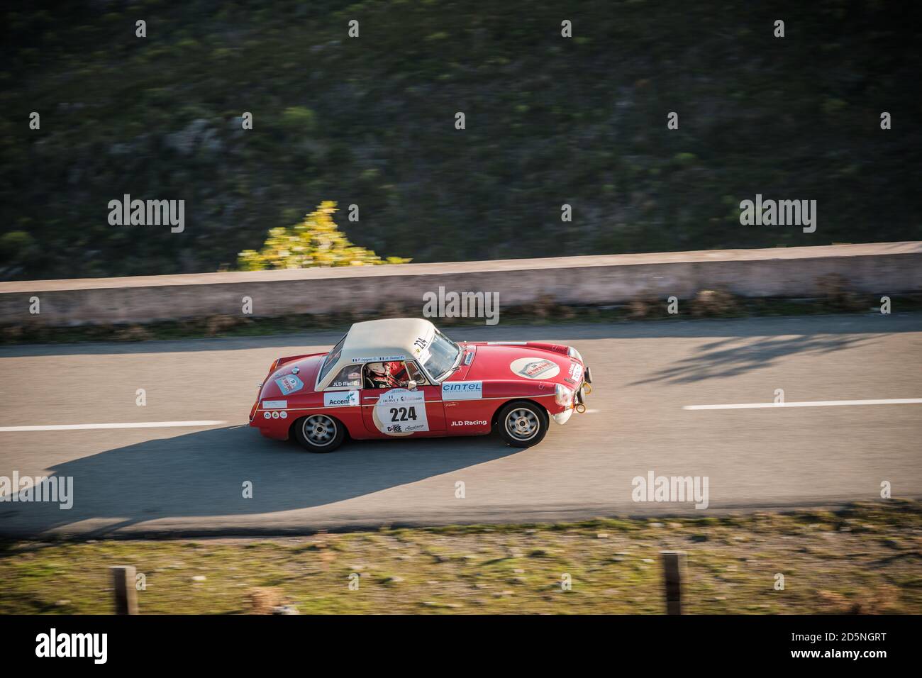 Col de San Colombano, Corsica, France - 8th October 2020: Jean-Luc Durand & Patrick Lezeyres compete in their MG MGB  in the 2020 Tour de Corse Histor Stock Photo