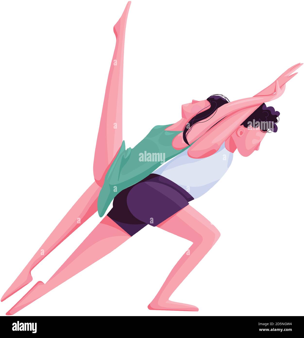 Contemp dancers movements flat color vector faceless character Stock Vector