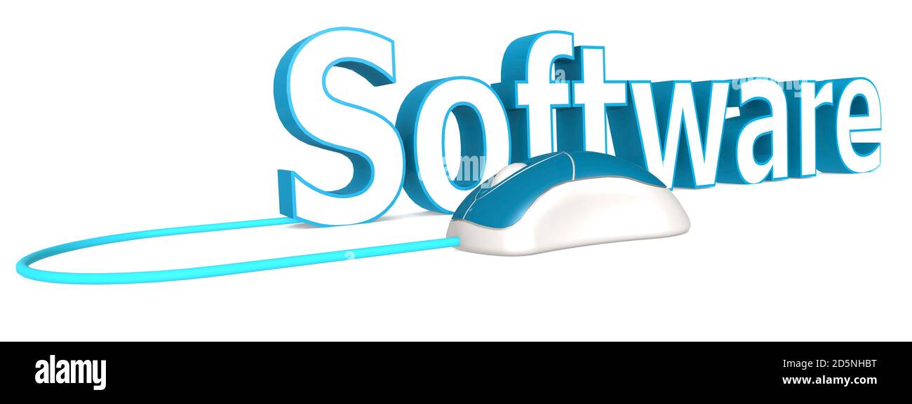 Blue and white computer mouse with software word, 3D rendering Stock ...