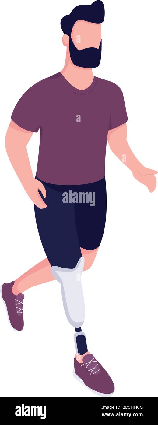 Man with artificial leg running flat color vector faceless character Stock Vector