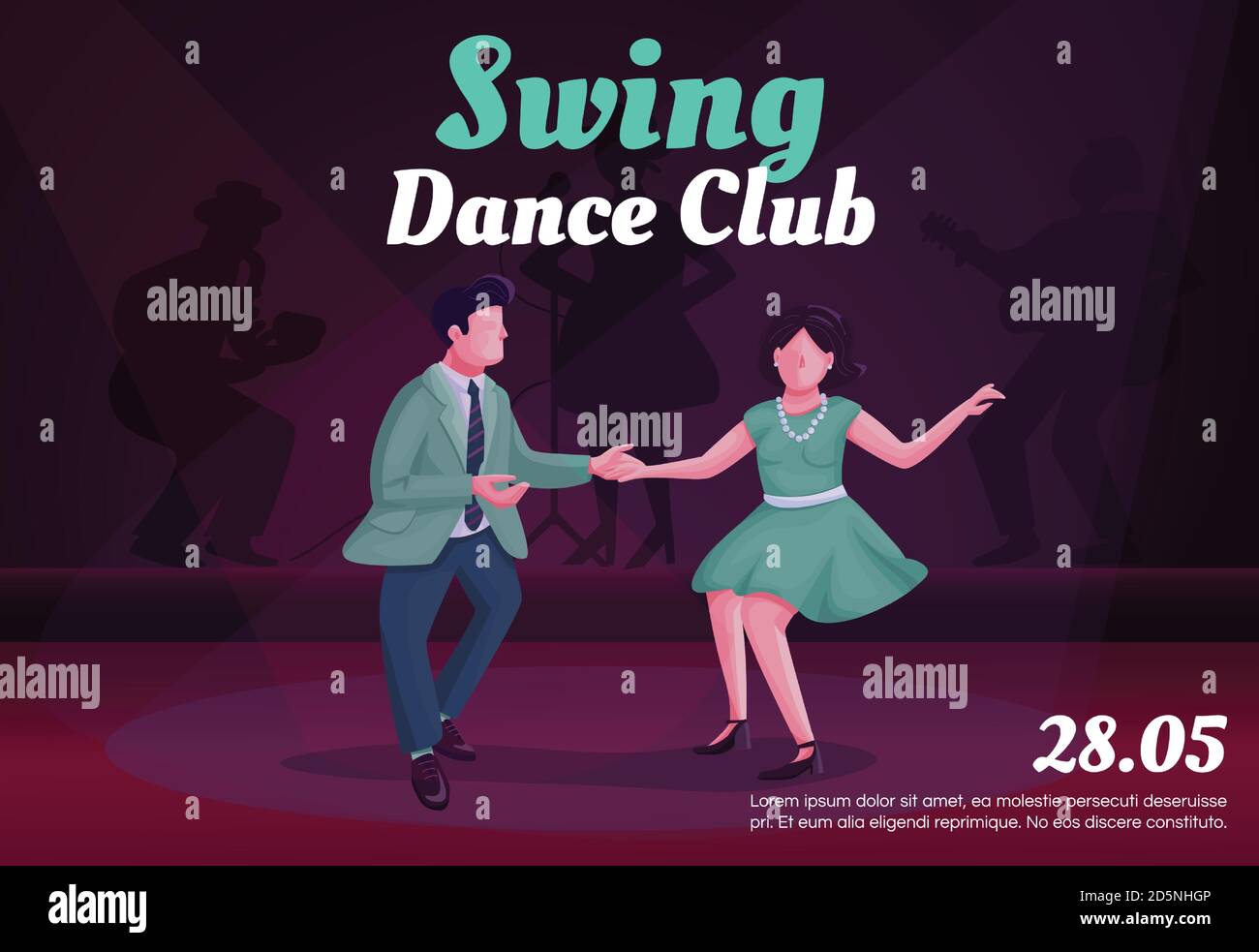 Swing dance club banner flat vector template Stock Vector