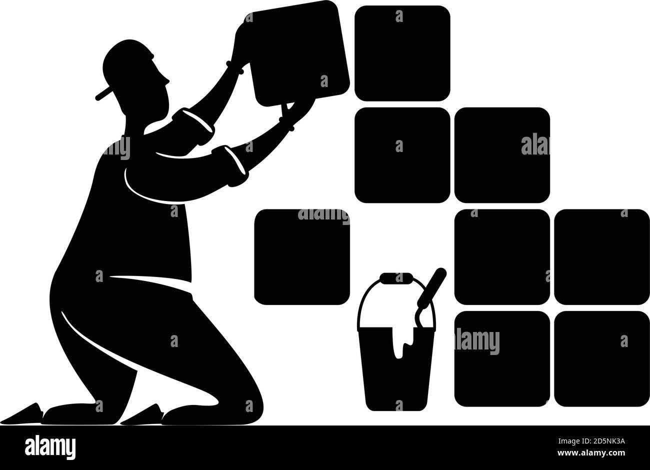 Laying ceramic tiles black silhouette vector illustration Stock Vector