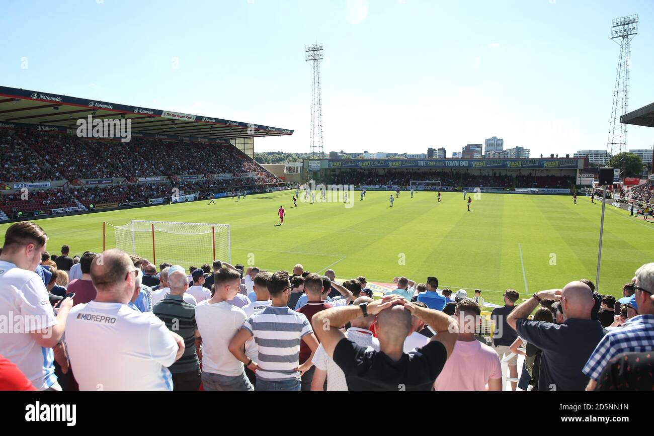 General view of Coventry City fans in the away end watching the game