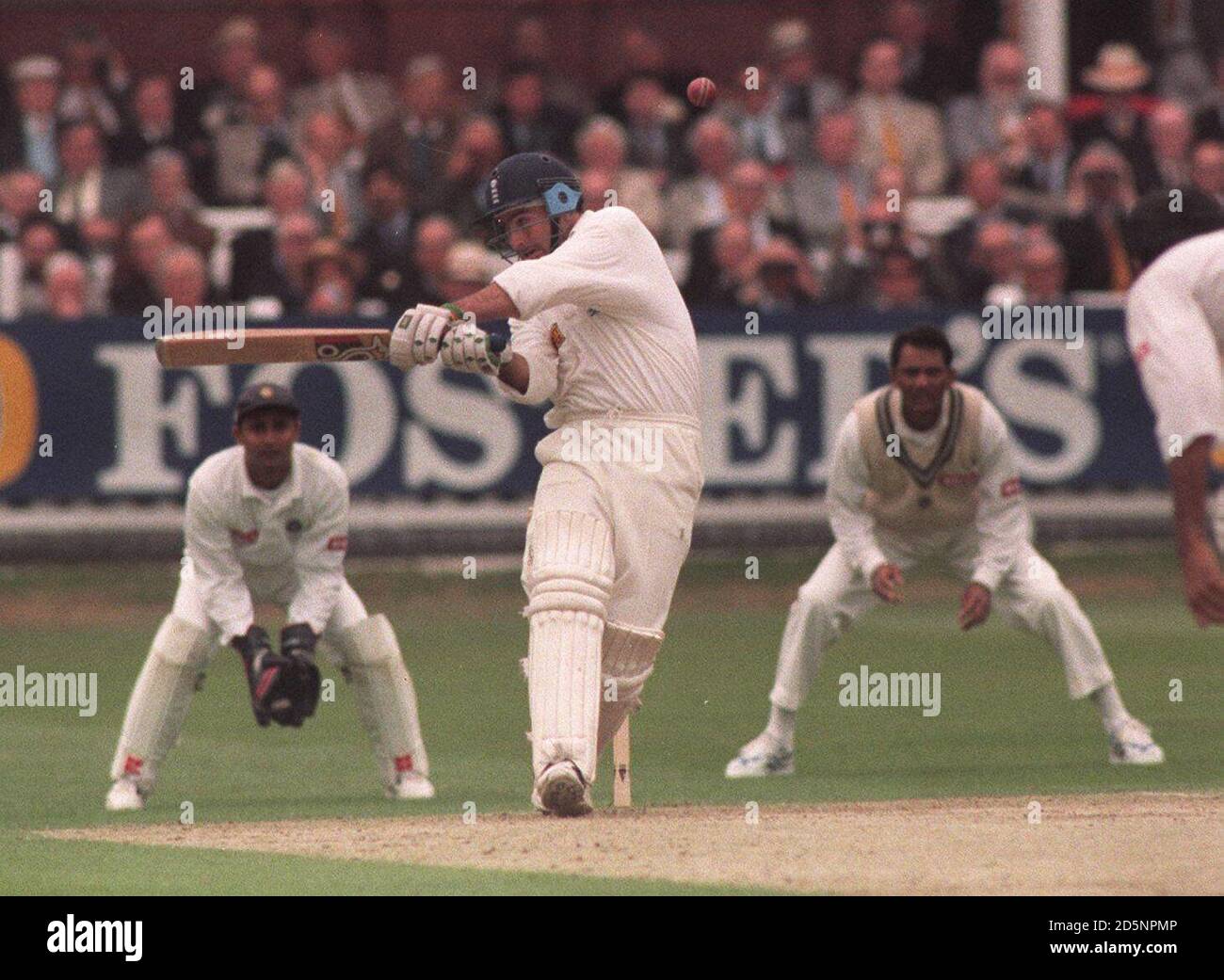 England's Graham Thorpe (centre) batting against India Stock Photo