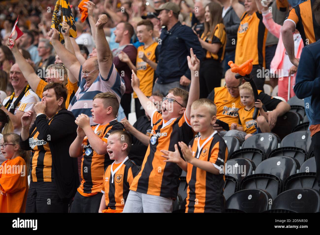 Hull City fans celebrate the opening goal scored by Abel Hernandez Stock Photo