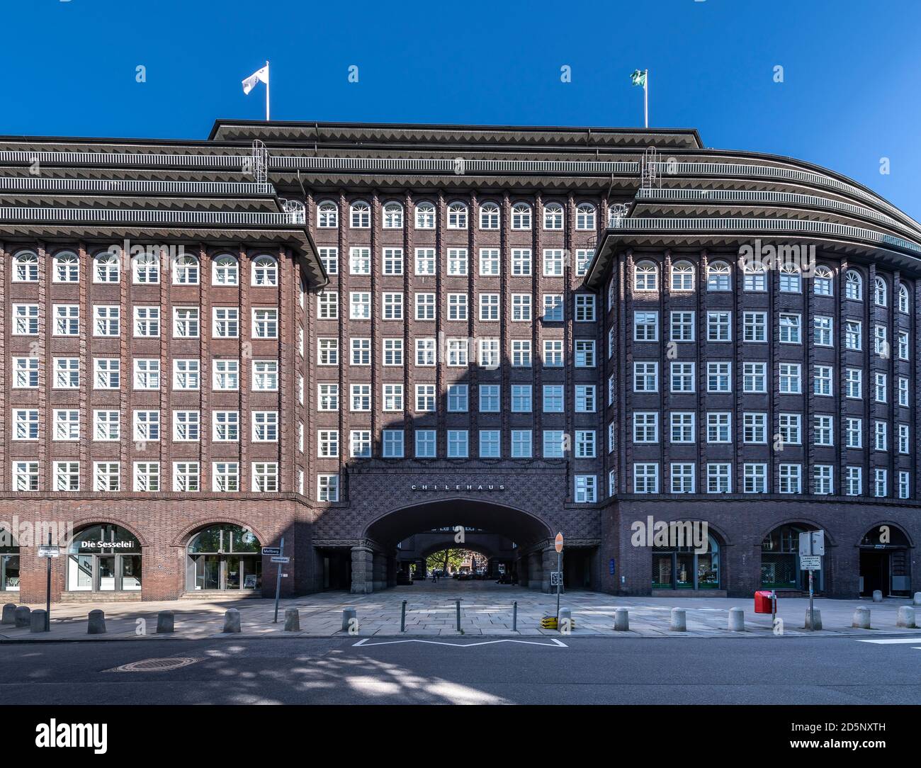 Pointed Chilehaus in Hamburg. Designed by Fritz Höger, completed in 1924. An extreme example of the 1920s Brick Expressionism style of architecture. Stock Photo