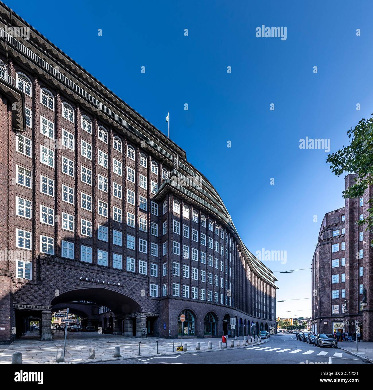 Pointed Chilehaus in Hamburg. Designed by Fritz Höger, completed in 1924. An extreme example of the 1920s Brick Expressionism style of architecture. Stock Photo