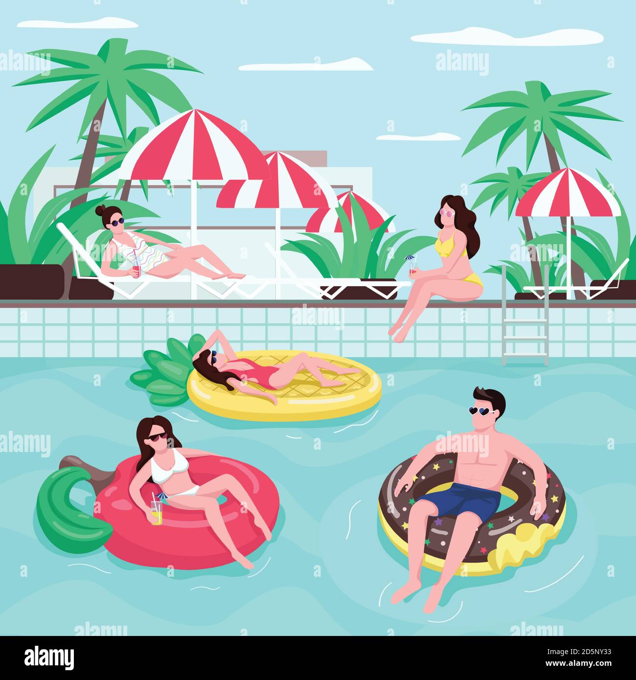 Beach party flat color vector illustration Stock Vector