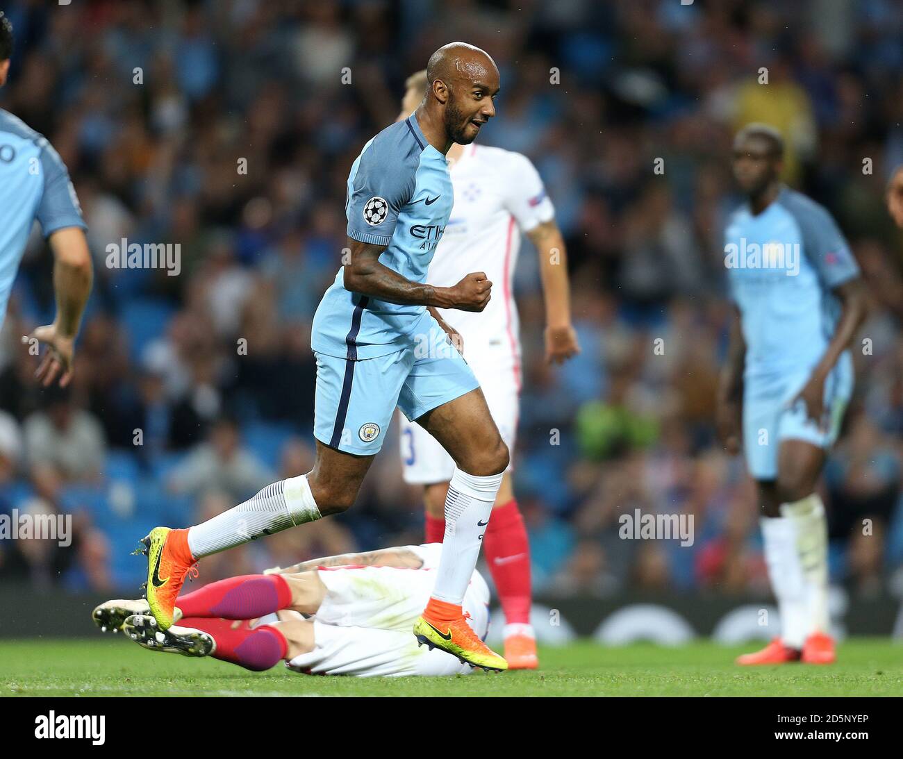 Manchester City S Fabien Delph Right Celebrates Scoring His Side S First Goal Of The Game Stock Photo Alamy