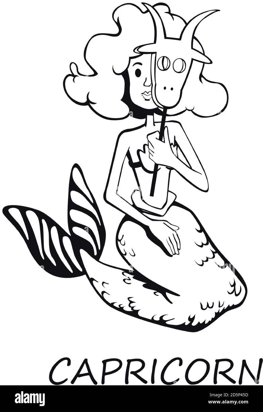 Capricorn zodiac sign woman outline cartoon vector illustration Stock ...