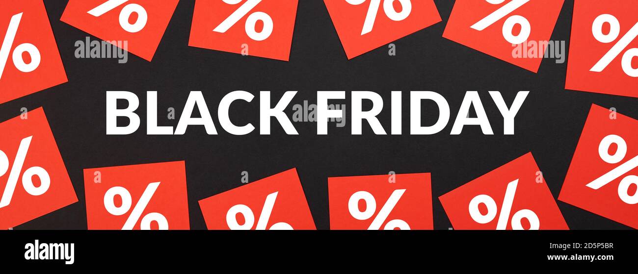 Black Friday sale horizontal banner or header website. Stock Photo