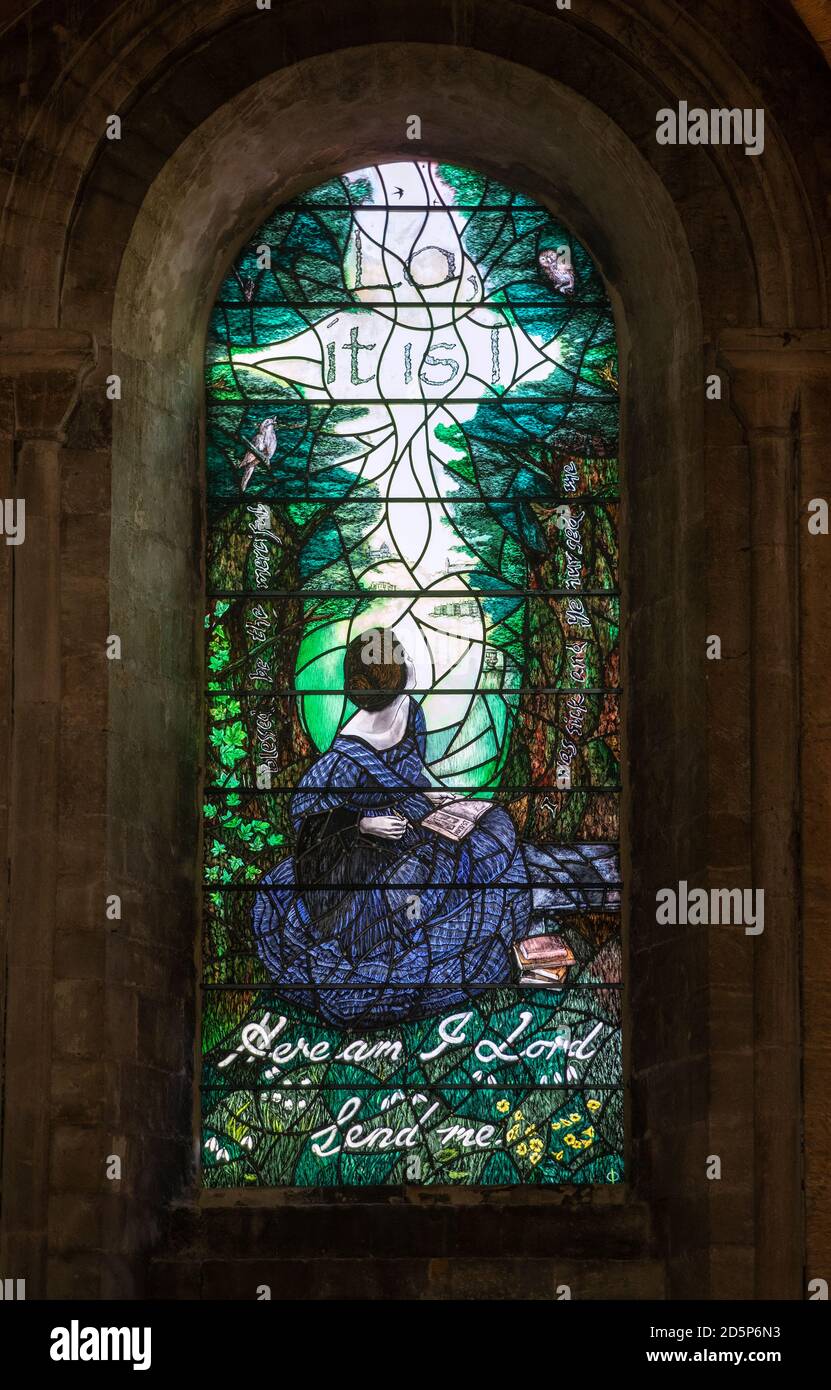 A view of the newly installed stained glass window of Florence