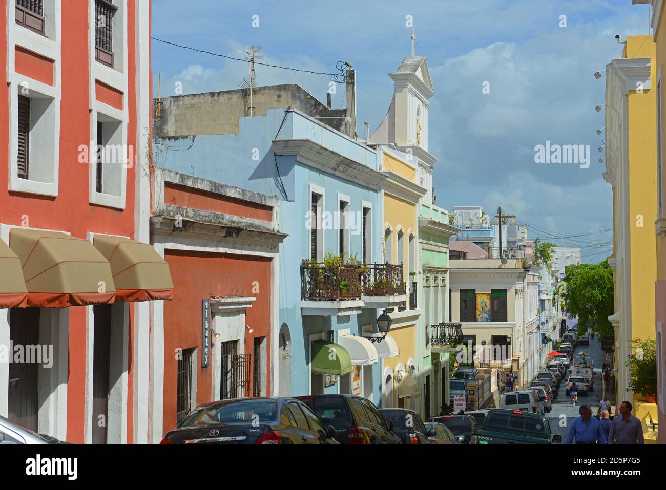 Historic building on Calle del Sol at Calle del Cristo in Old San Juan ...