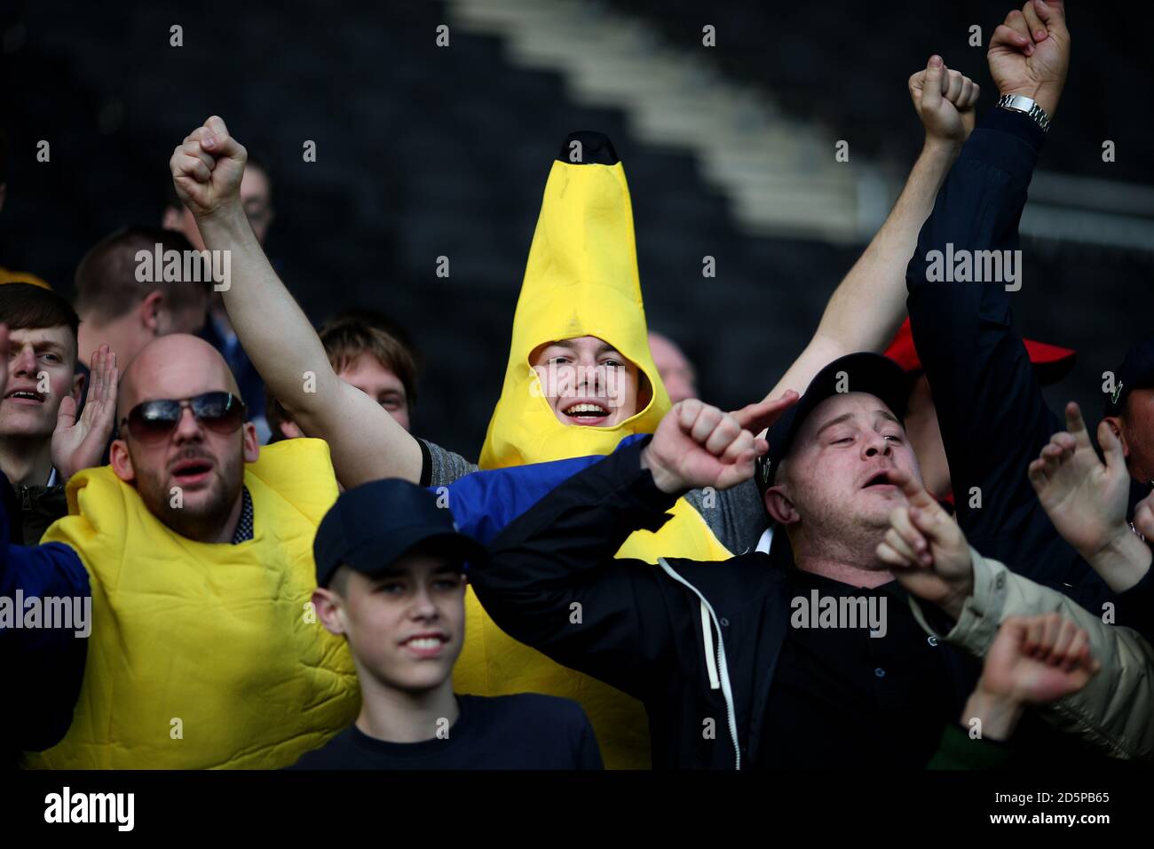 Port Vale fans celebrates at full time Stock Photo