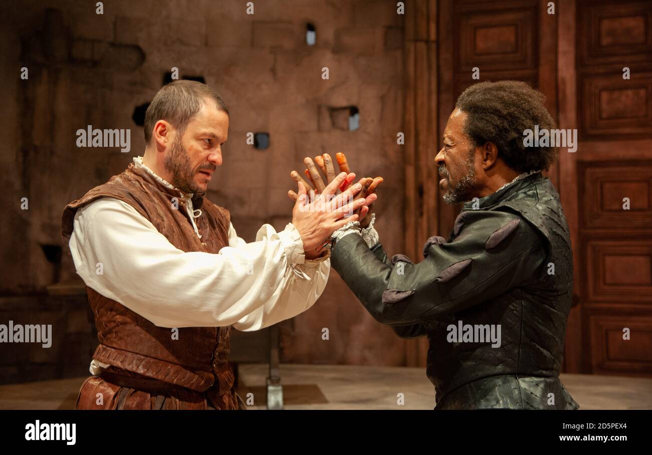 l-r: Dominic West (Iago), Clarke Peters (Othello) in OTHELLO by Shakespeare at the Crucible Theatre, Sheffield, England  20/09/2011  design: Morgan Large lighting: Lucy Carter director: Daniel Evans Stock Photo