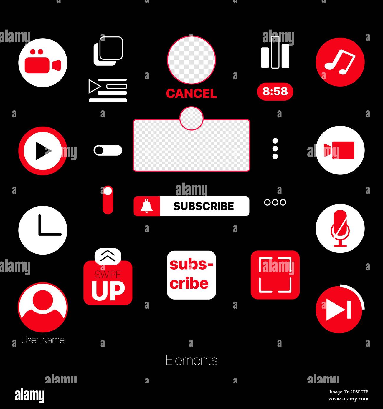 Youtube Elements Set for Video Blog Design. Youtube Icons. Subscribe