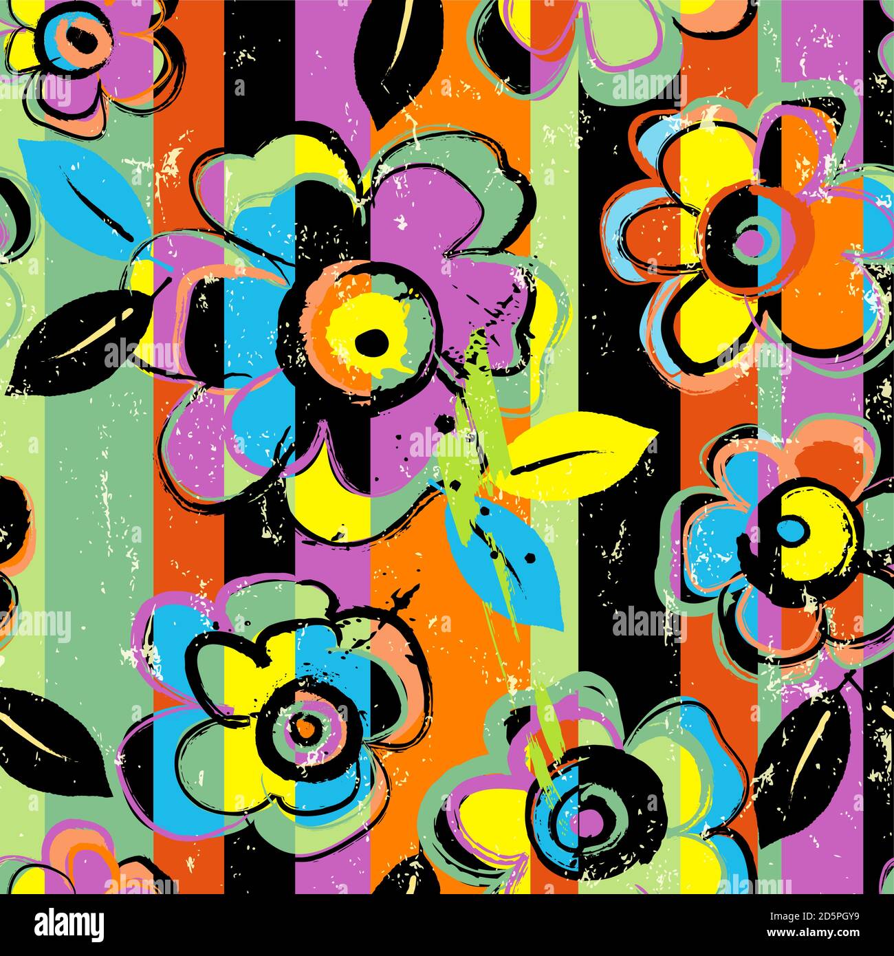 seamless abstract background composition, with flowers, paint strokes and splashes Stock Vector