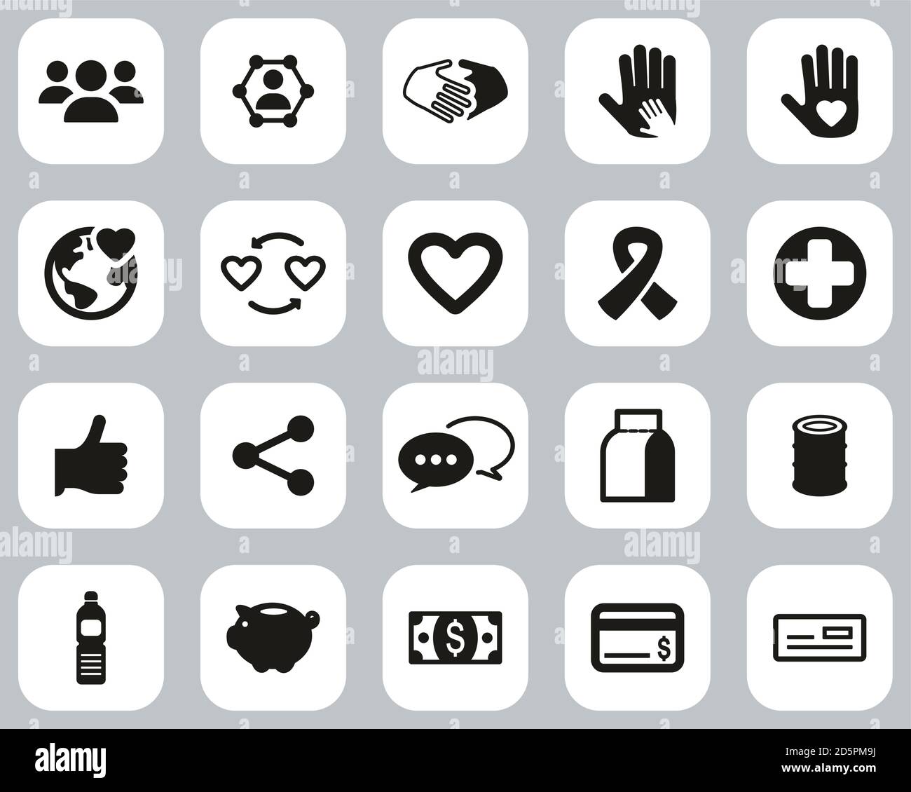 Charity Or Charity Work Icons Black & White Flat Design Set Big Stock ...