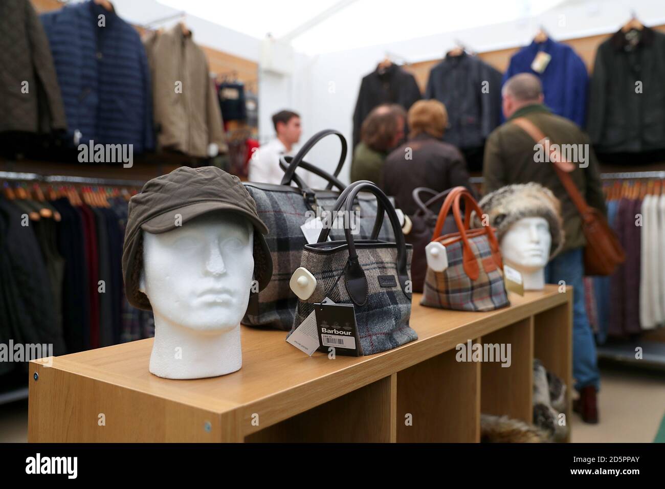 Clothing on sale in the Shopping Village at Cheltenham Racecourse Stock