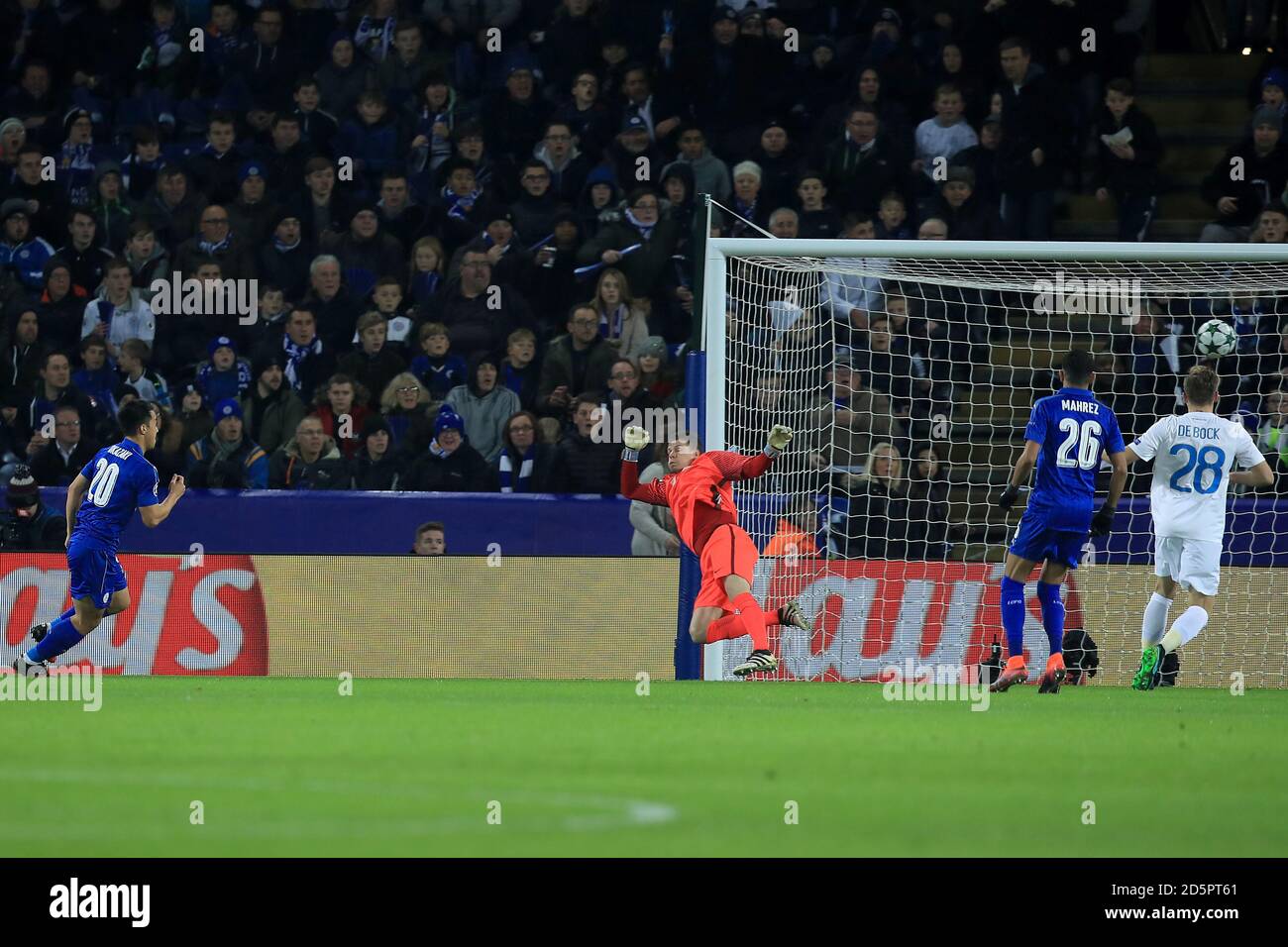 Leicester City S Shinji Okazaki Scores His Side S First Goal Of The Game Stock Photo Alamy