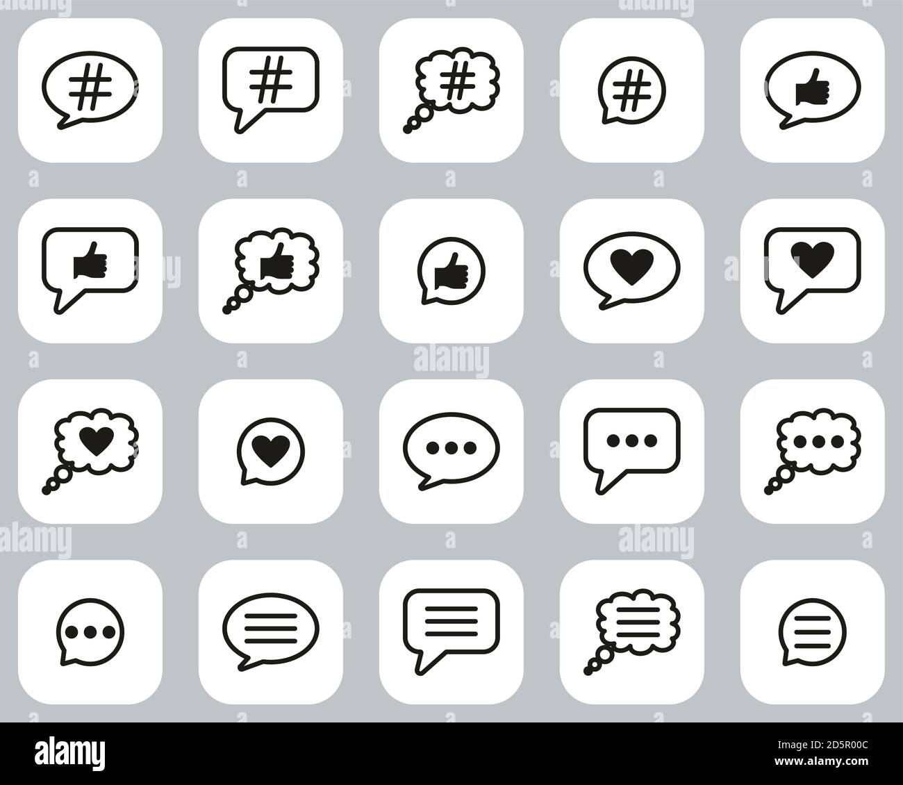 Chat Bubble Icons Black &amp; White Flat Design Set Big Stock Vector Image ...