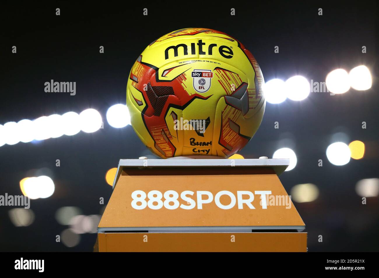 Detail of the Mitre Delta Hyperseam Fluo Official Football League Match Ball Stock Photo
